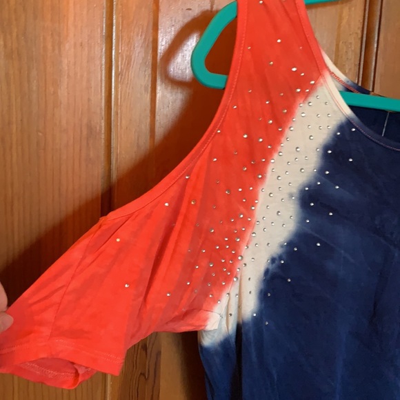 Red , white and blue shirt with rhinestones - Picture 3 of 5